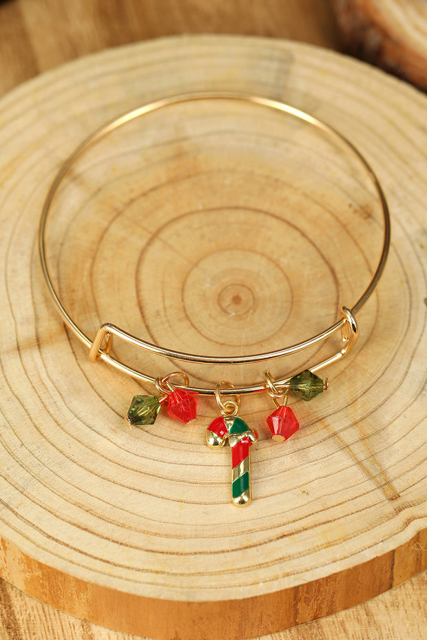 Gold Christmas Candy Cane Beading Pendant Bracelet