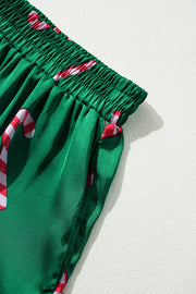 Green Christmas Candy Cane Print Shirt and Shorts Pajama Set