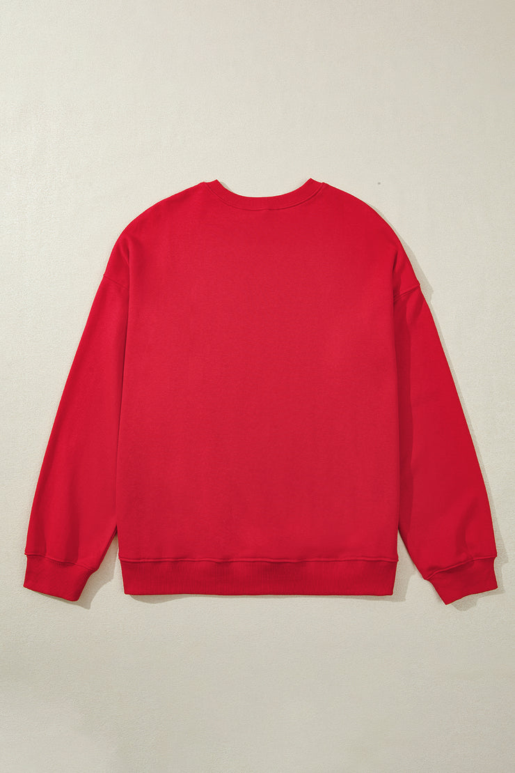 Racing Red Solid Crew Neck Drop Shoulder Plus Size Sweatshirt