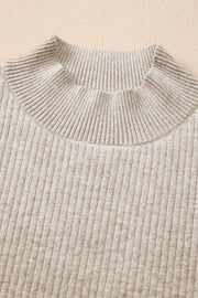 Apricot Thermal Lined Ribbed Knit Mock Neck Sweater