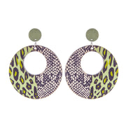 Green Wood Animal Print Earrings