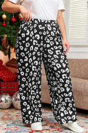 Leopard Leopard Print Wide Leg Pockets Plus Size Pants