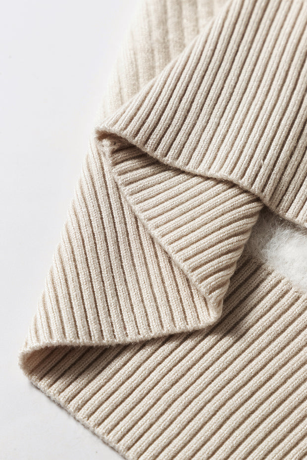 Apricot Thermal Lined Ribbed Knit Mock Neck Sweater