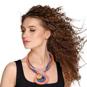 Multicolored Raffia Pendant Necklace Set