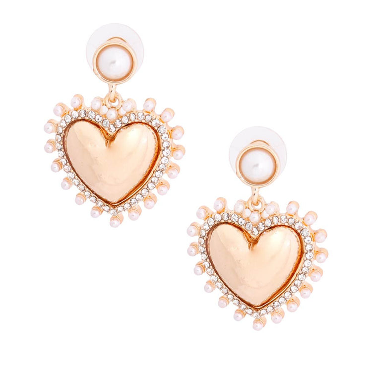 Cream Pearl and Gold Heart Earrings