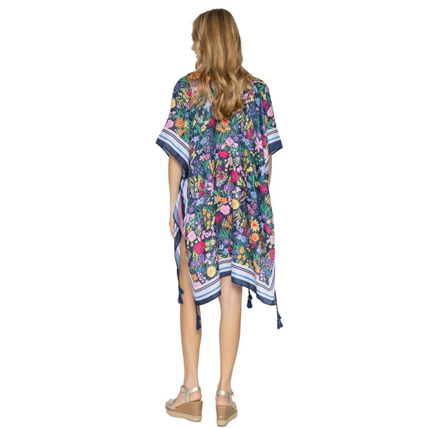 Black Border Floral Tassel Kimono