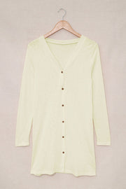 Beige Solid Color Open-Front Buttons Cardigan