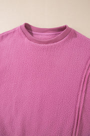 Bright Pink Sherpa Seamed Drop Shoulder Oversized Sweatshirt