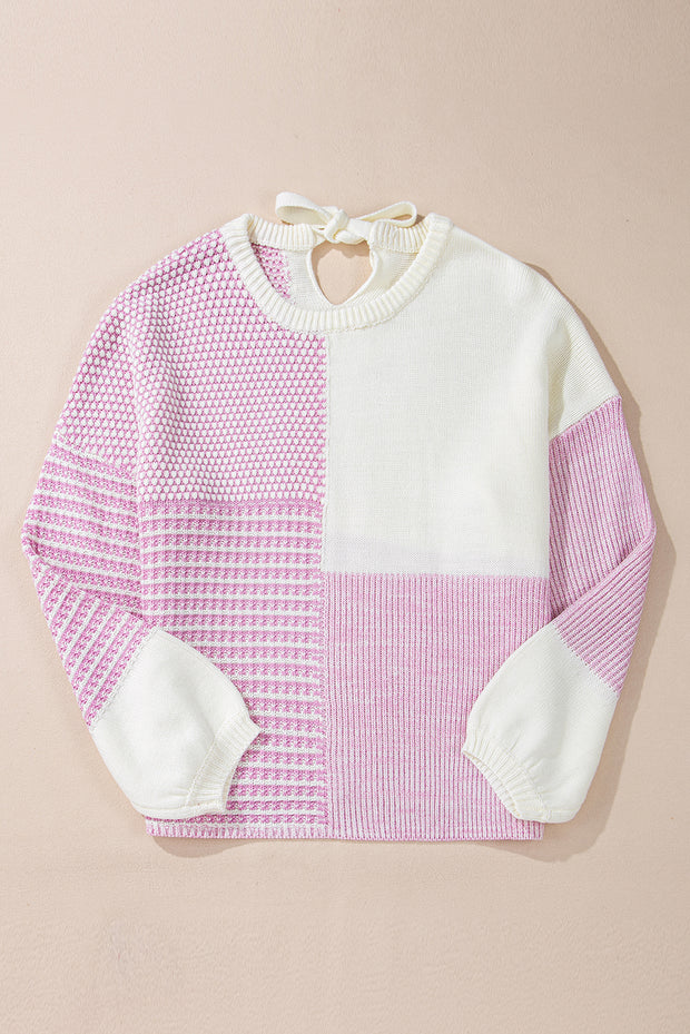 Bonbon Neutral Colorblock Tie Back Sweater