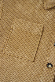 Light French Beige Patched Pocket Button Up Corduroy Shacket