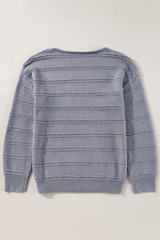 Light Grey Boat Neck Drop Shoulder Pointelle Knit Sweater