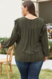 Mist Green Plus Lace Swiss Dot Ruffle Long Sleeve Top