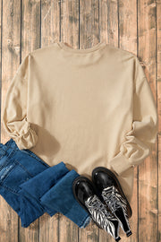 Parchment Solid O Neck High Low Hem Pullover Sweatshirt