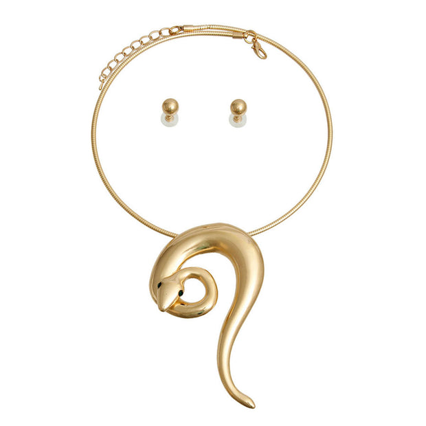 Gold Rigid Coiled Snake Necklace