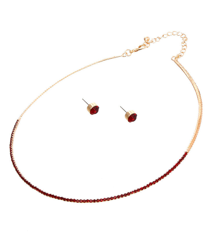 Red Stoned Simple Necklace Set