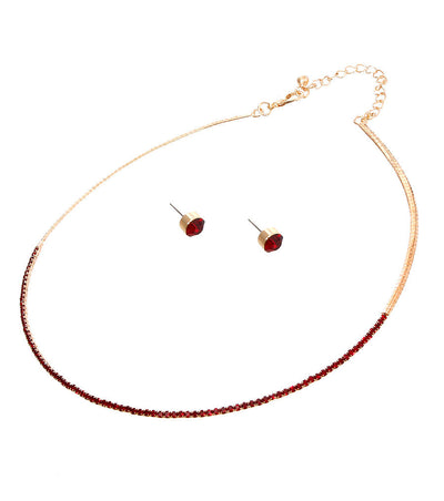 Red Stoned Simple Necklace Set