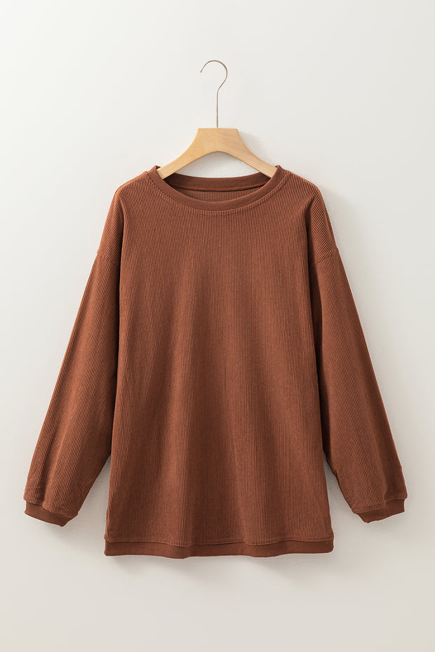 Chestnut Ribbed Corduroy Oversized Sweatshirt