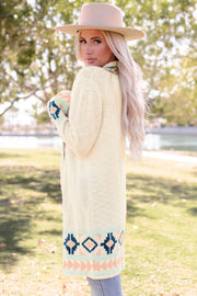 Apricot  Aztec Print Open Front Cardigan