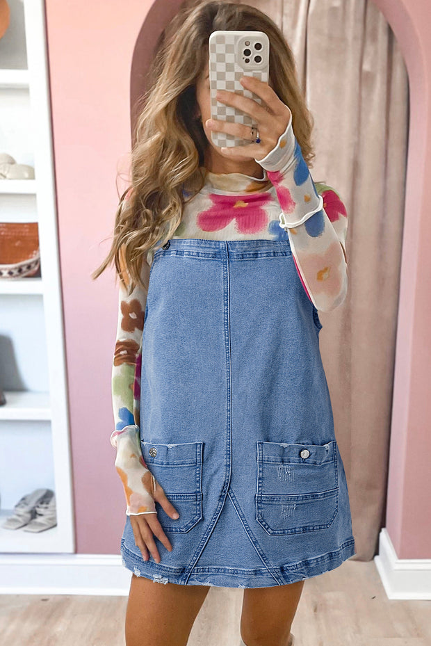 Dusk Blue Pocketed Adjustable Straps Denim Overall Dress