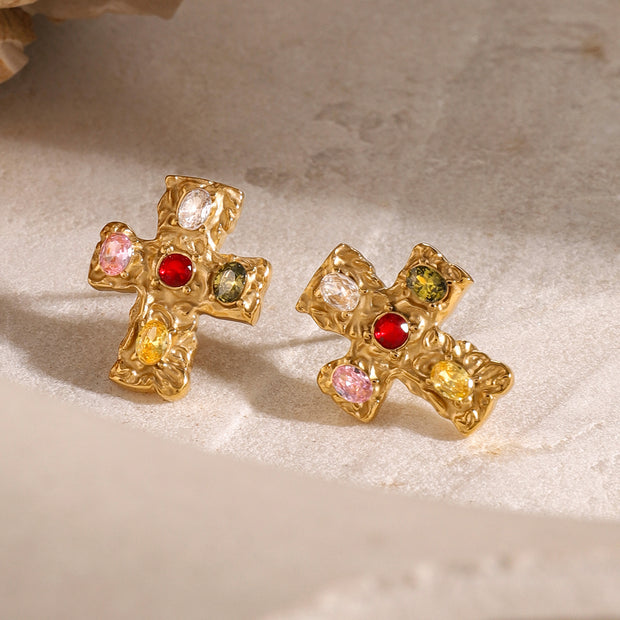 18K Gold-Plated Zircon Cross Earrings