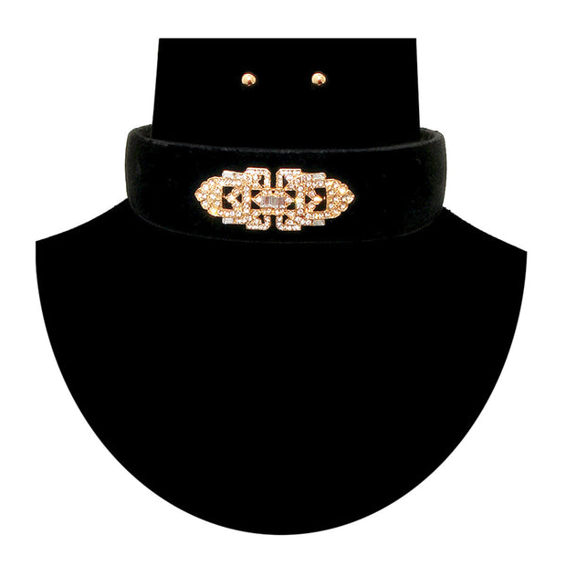 Velvet Crystal Stone Choker