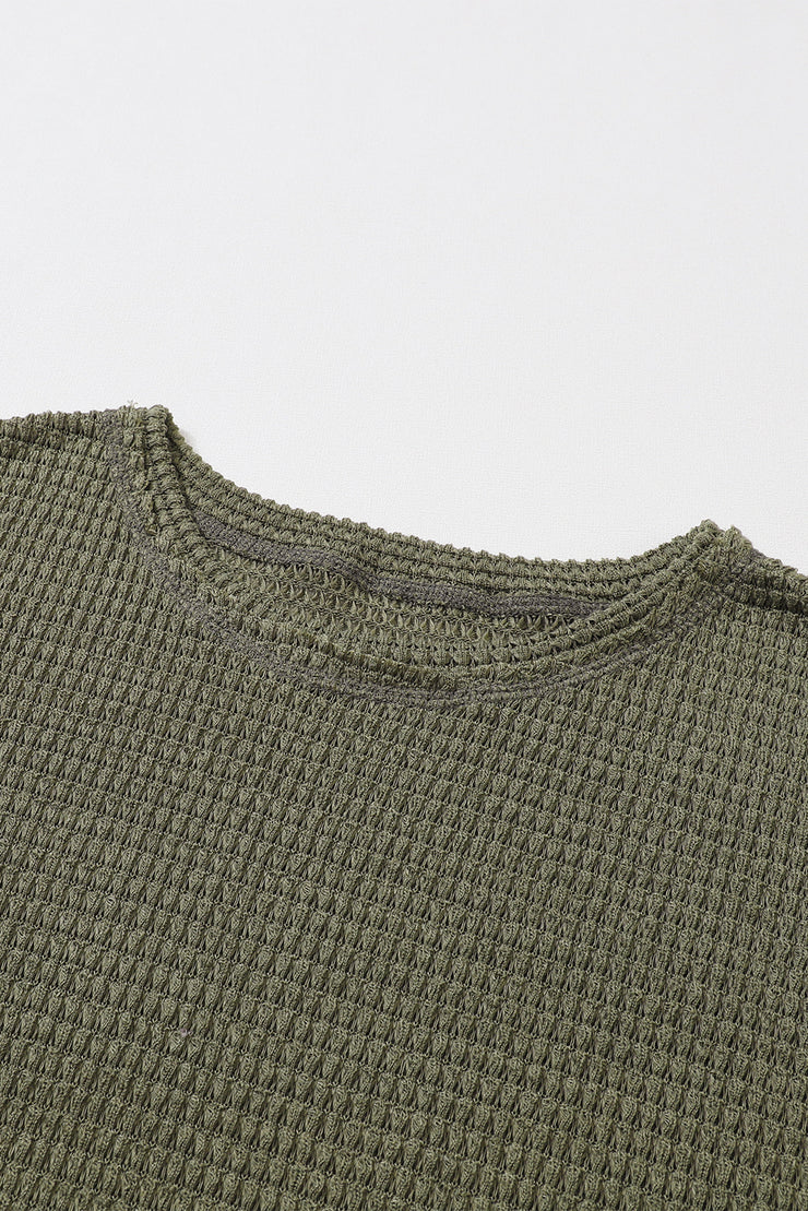 Green Waffle Knit High Slits Oversized Top