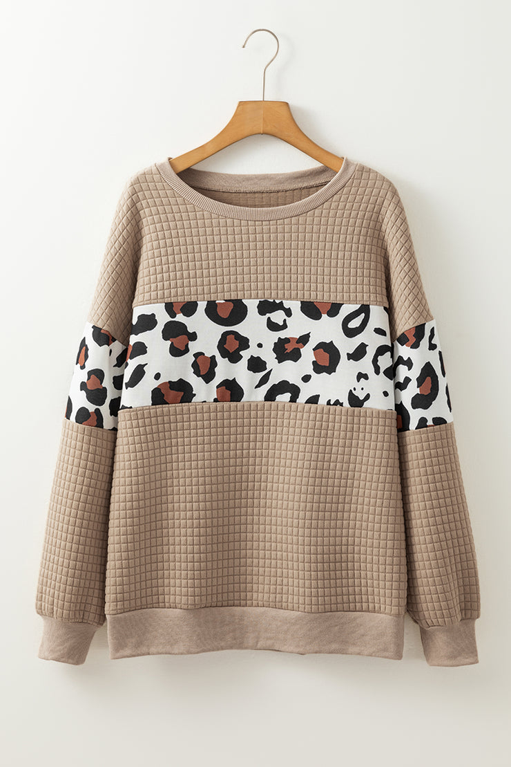 Parchment Leopard Quilted Patchwork Crew Neck Sweatshirt