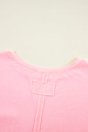 Pink Plus Size Ribbed Exposed Seam Tee and Shorts Set