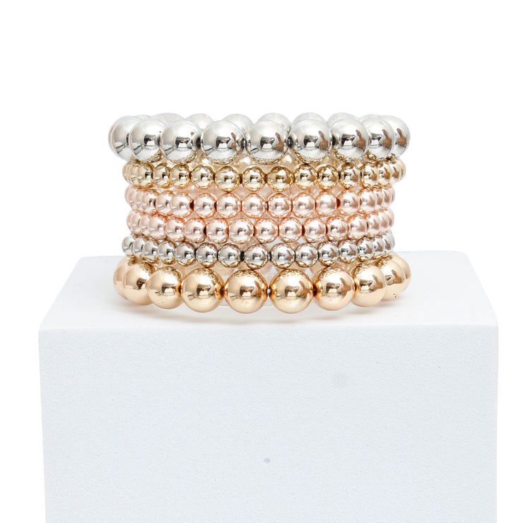 6 Pcs Mixed Metal Ball Bead Bracelets