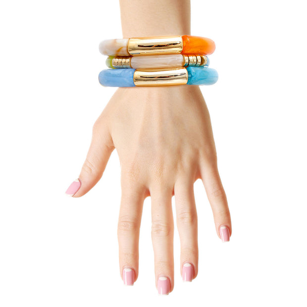 Multi Color Tube Stretch Bangle Set