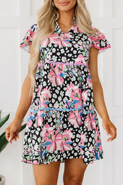 Pink Floral Ricrac Embellished Tiered Mini Dress