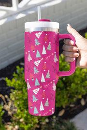 Rose Red Cartoon Christmas Tree Printed Thermos Cup 40oz