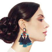 Rhinestone and Tassel Navy Bee Earrings