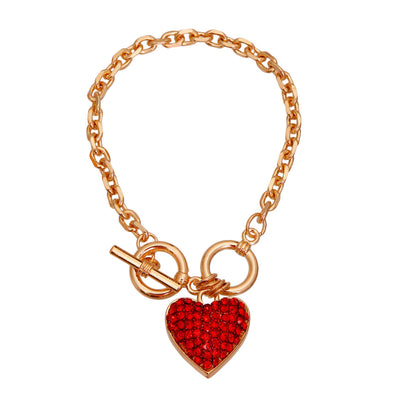 Gold Chain 3D Red Heart Bracelet