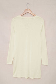 Beige Solid Color Open-Front Buttons Cardigan