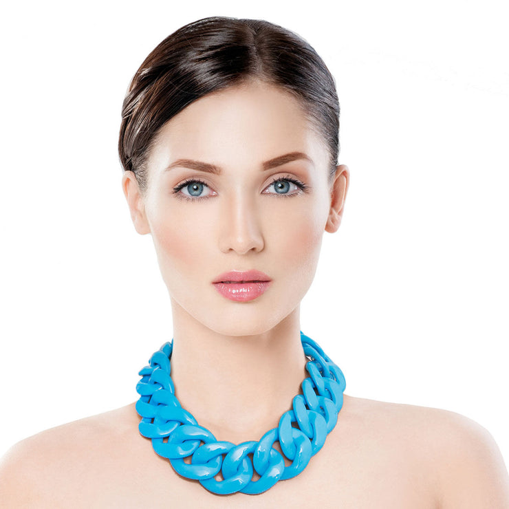 Bright Blue Link Necklace Set