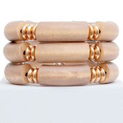 Brown Wood Tube Stretch Bangle Set