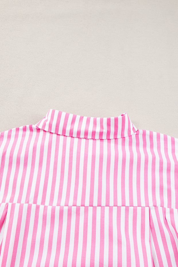 Pink Stripe Dolman Sleeve Oversize Shirt