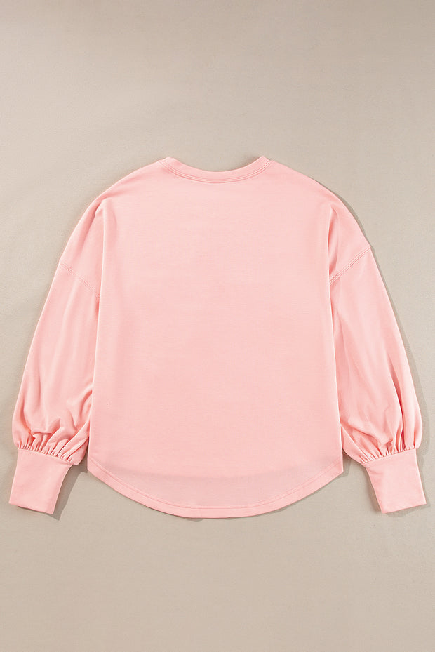 Gossamer Pink Studded Star Graphic Oversized Long Sleeve Top