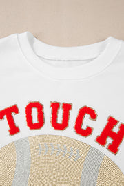 White TOUCH DOWN Football Graphic Pullover Sweatshirt