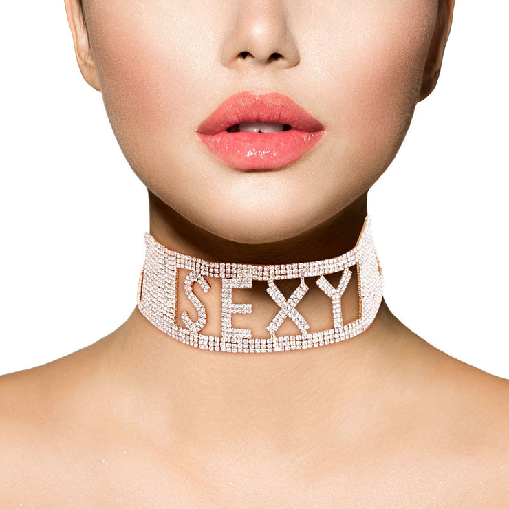 Gold SEXY 18 Row Rhinestone Choker