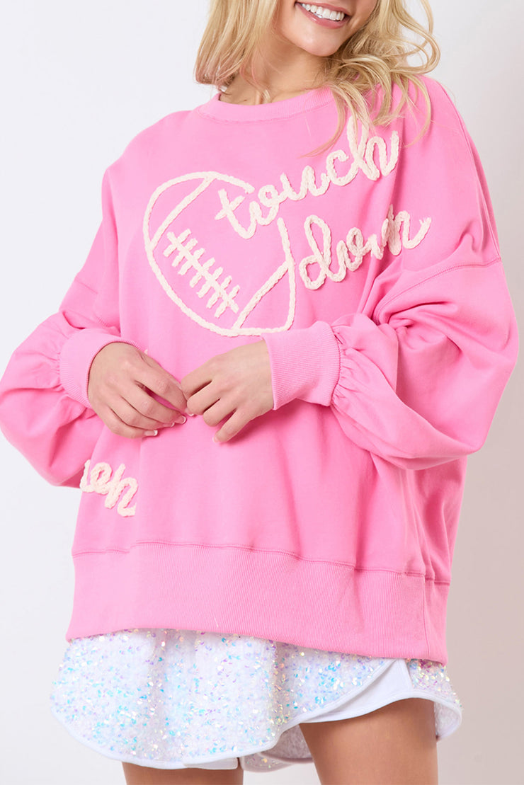 Pink Touch Down Rugby Thread Embroidery Sweatshirt