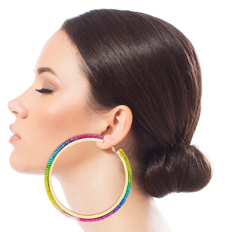 Rainbow Rhinestone Hoops