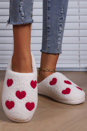 White Valentines Day Hearts Print Plush Slippers