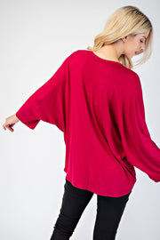 Celeste Full Size Notched Three-Quarter Sleeve Blouse