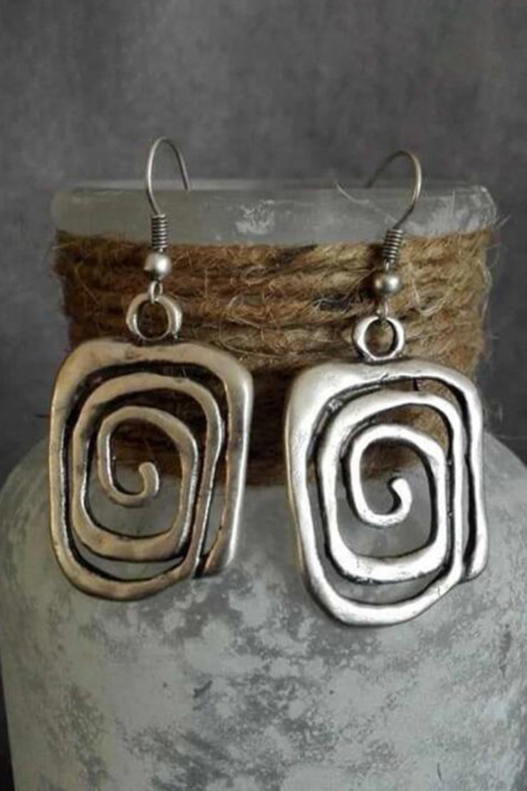 Silvery Vintage Square Swirl Hook Earrings