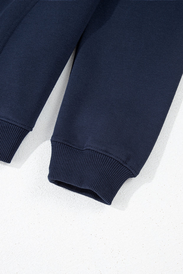 Navy Blue Fold Down Collar Pullover and Joggers Tracksuit