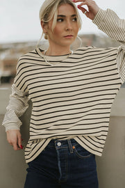 Black Striped Patchwork Loose Long Sleeve Tee