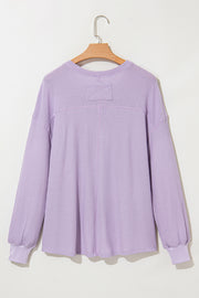 Orchid Petal Waffle V Neck Long Sleeve Drop Shoulder Loose Blouse