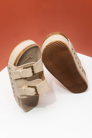 Beige Suede Buckle Decor Corky Platform Slides Shoes